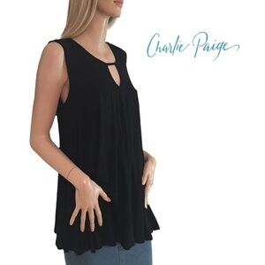 CHARLIE Paige Versatile Sleeveless Top Chemise Tunic Keyhole Flounce